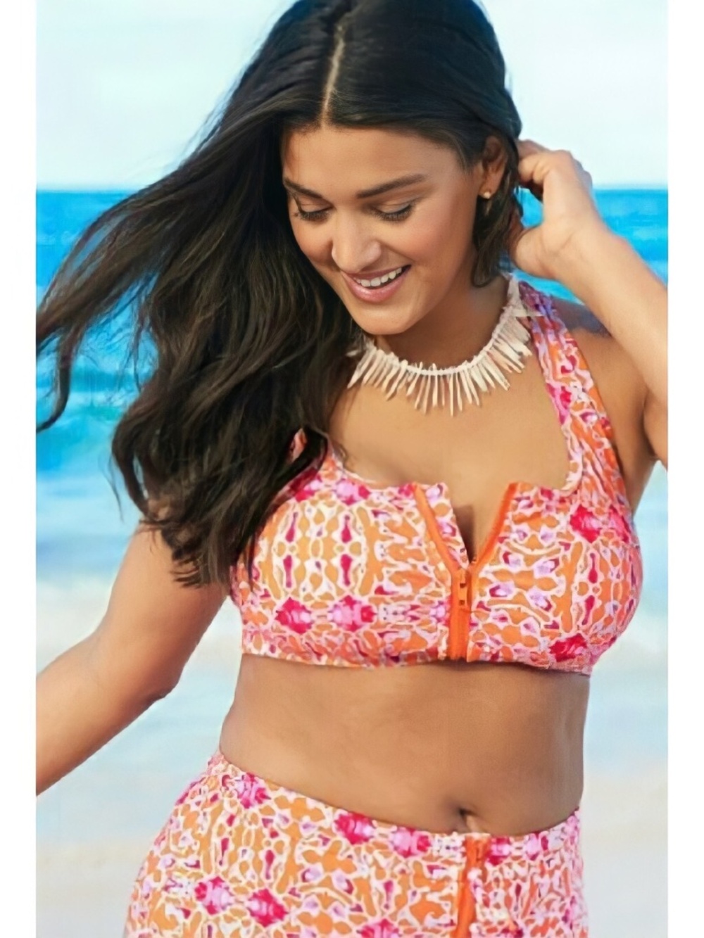 Adore Me Pink Orange Abstract Zipper Bikini Bra Top 1X NWT